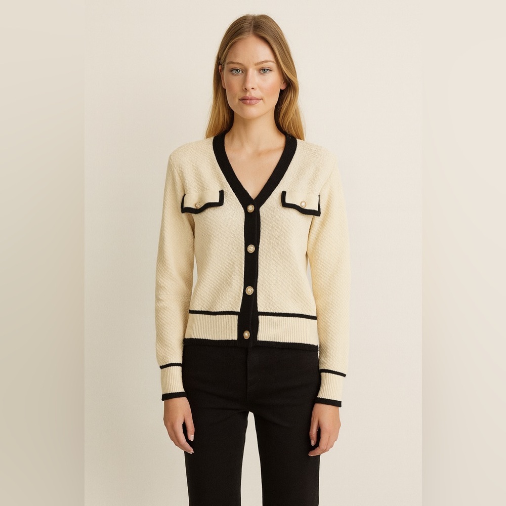 SHEIN Cream and Black Women's Cardigan